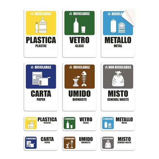 Etichette adesive per bidoni spazzatura da interno o esterno, impermeabili e personalizzabili